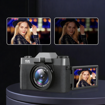 Oliventa Digital Camera with a screen displaying a person wearing a hat, set against a dark background.