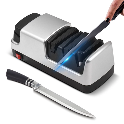 Oliventa Electric Knife Sharpener - Silver 4-in-1 diamond sharpening tungsten ceramic rod safety guard