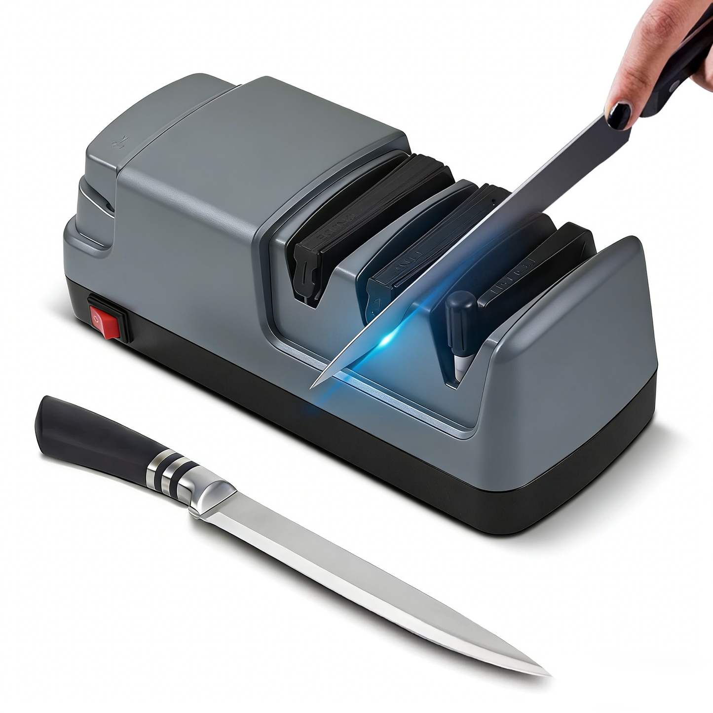 Oliventa Electric Knife Sharpener - Grey 4-in-1 diamond sharpening tungsten ceramic rod safety guard