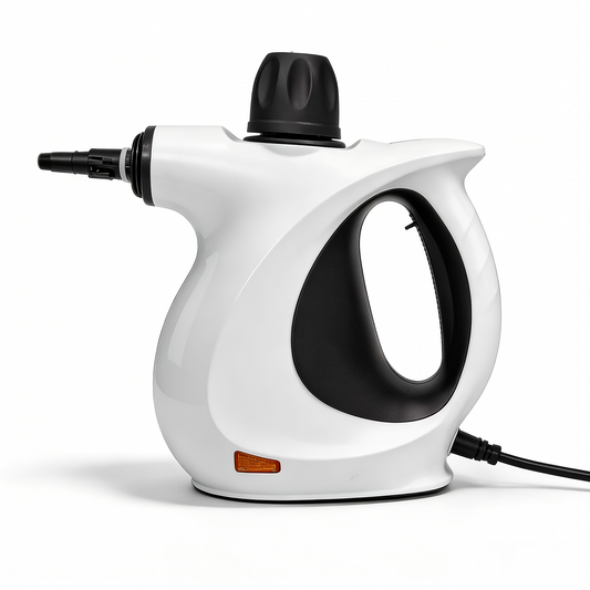 White Oliventa Handheld Steam Cleaner with black accents on a white background