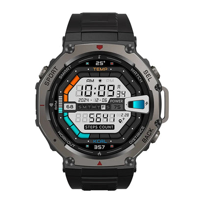 Praxia GPS Sports Smartwatch with a black strap on a white background