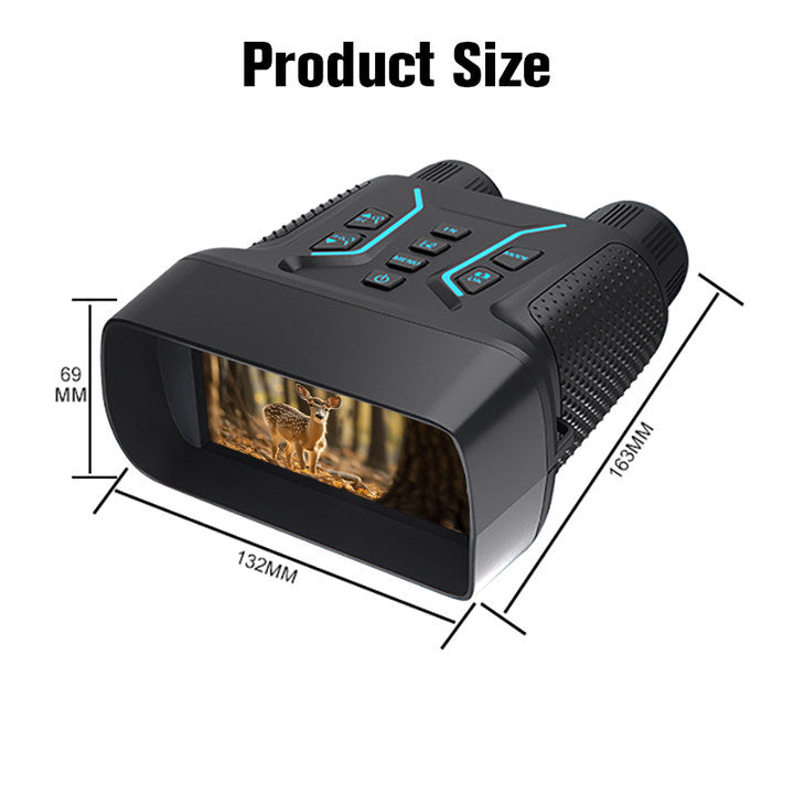 Black Sekoda Night Vision Binoculars device with measurement details on a white background