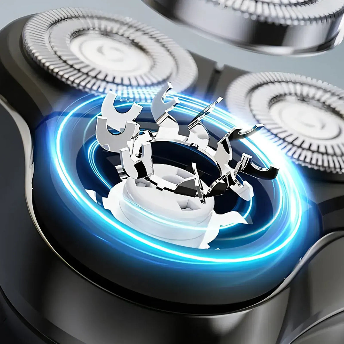 Close-up of a gas stove burner with blue light effect