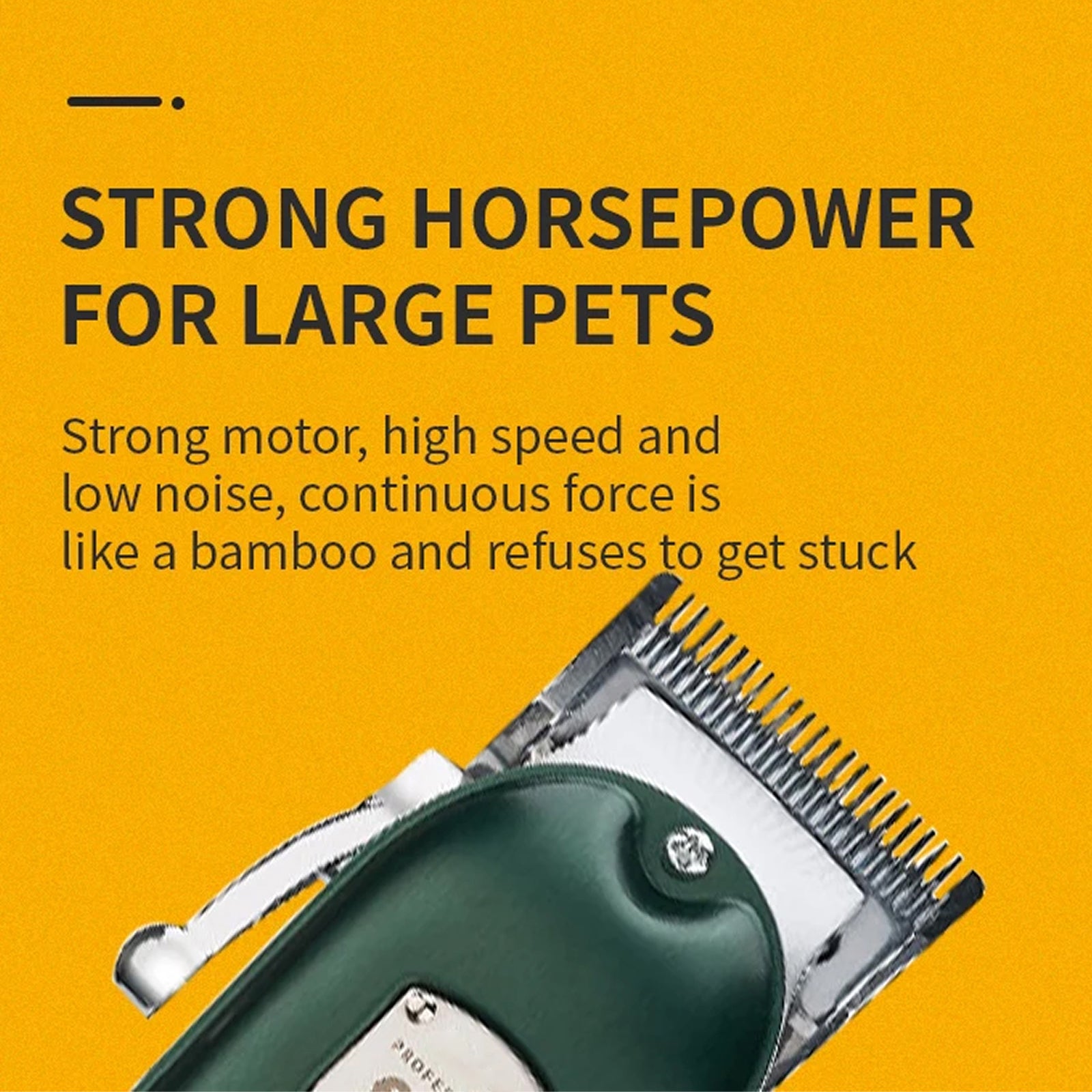 Snipawsi Pet Hair Clippers with text on a yellow background