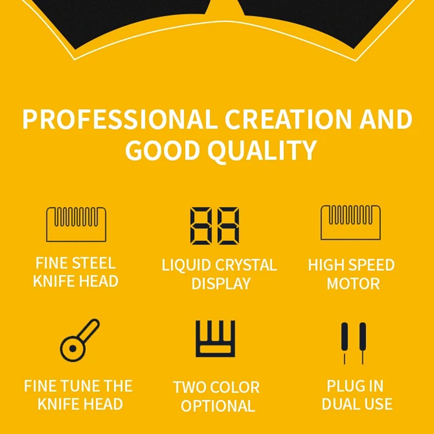 Snipawsi Pet Hair Clippers with icons and text on a yellow background