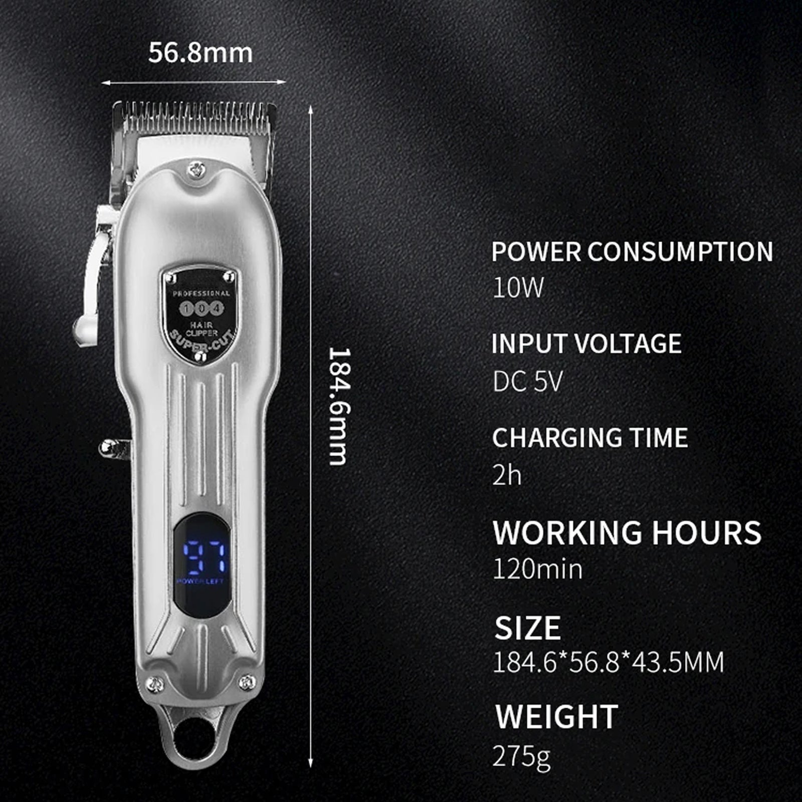 Snipawsi Pet Hair Clippers with specifications on a black background