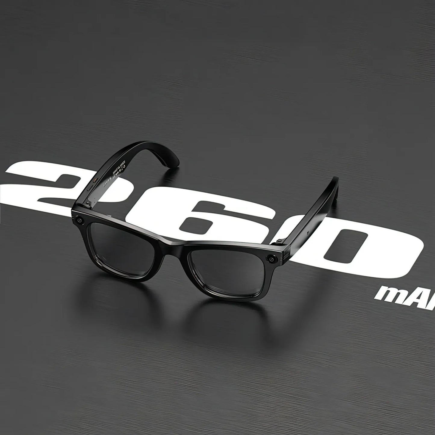 Black glasses on a dark background with '260' and 'mAM' text.