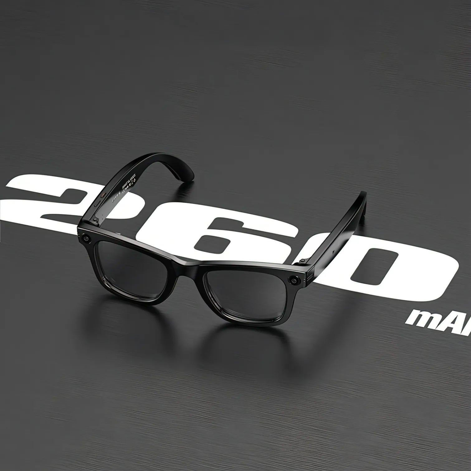 Black glasses on a dark background with '260' and 'mAM' text.