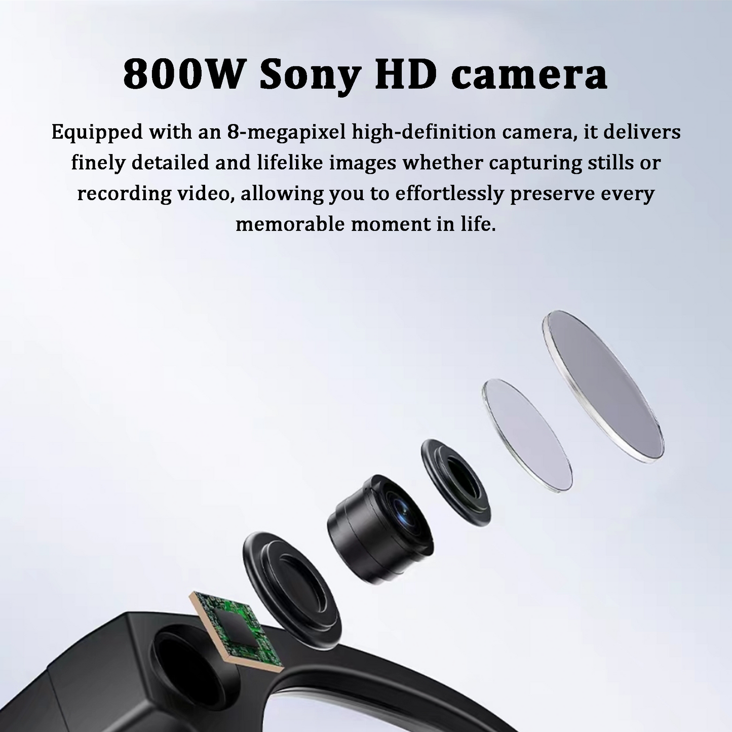 800W Sony HD camera with lens components on a light gray background