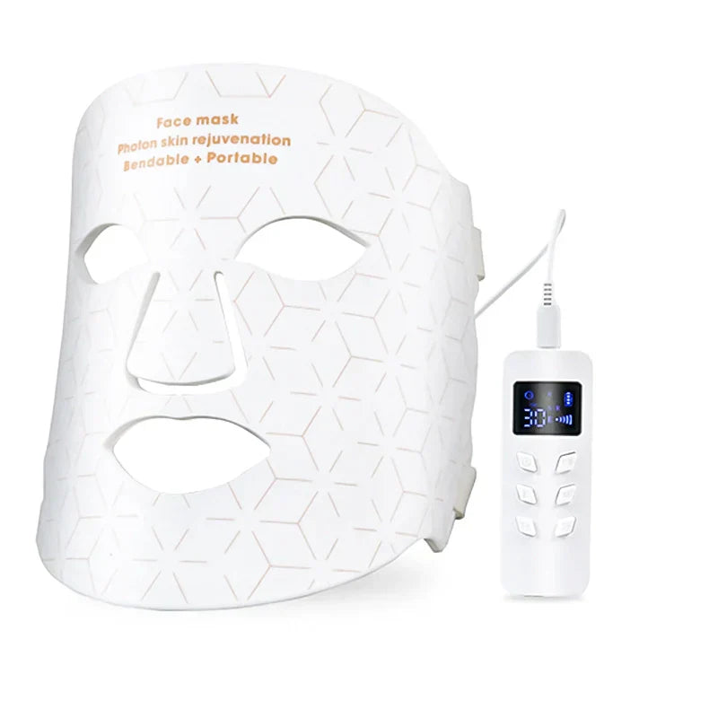 White SpectraSkin LED Mask with digital controller on a white background