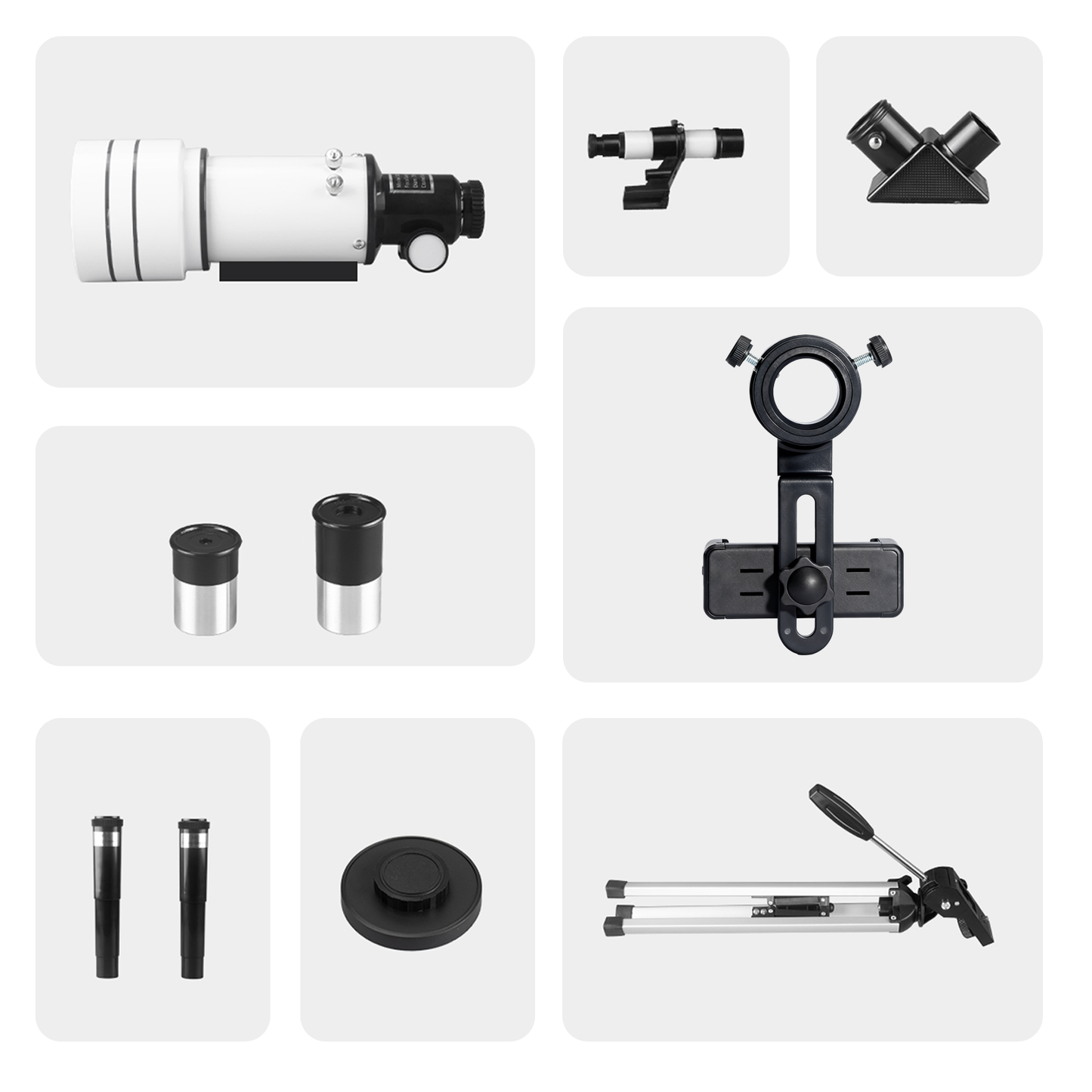 Collection of Stonnic Astronomical Telescope accessories on a white background