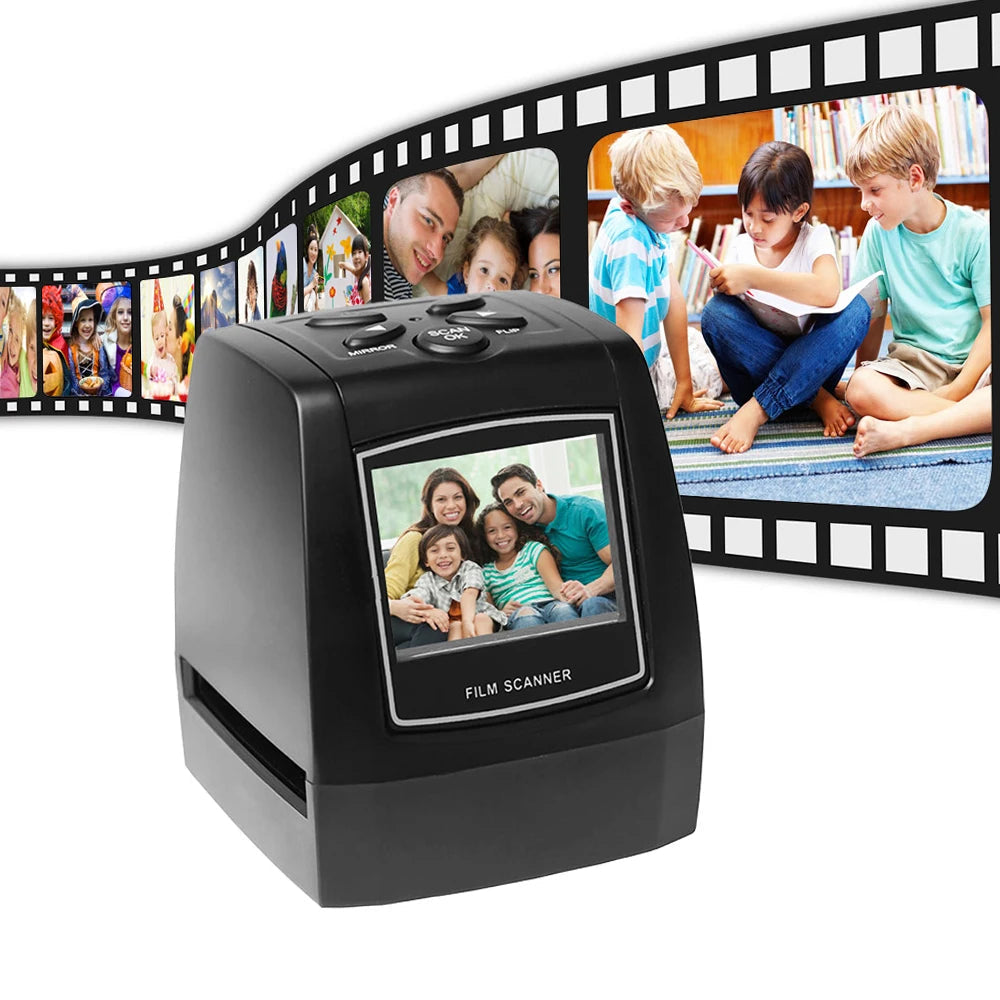Film scanner with a display of scanned film images on a white background