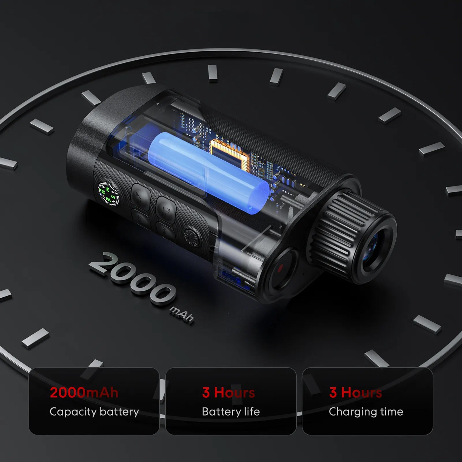 Battery pack with digital display on a dark background
