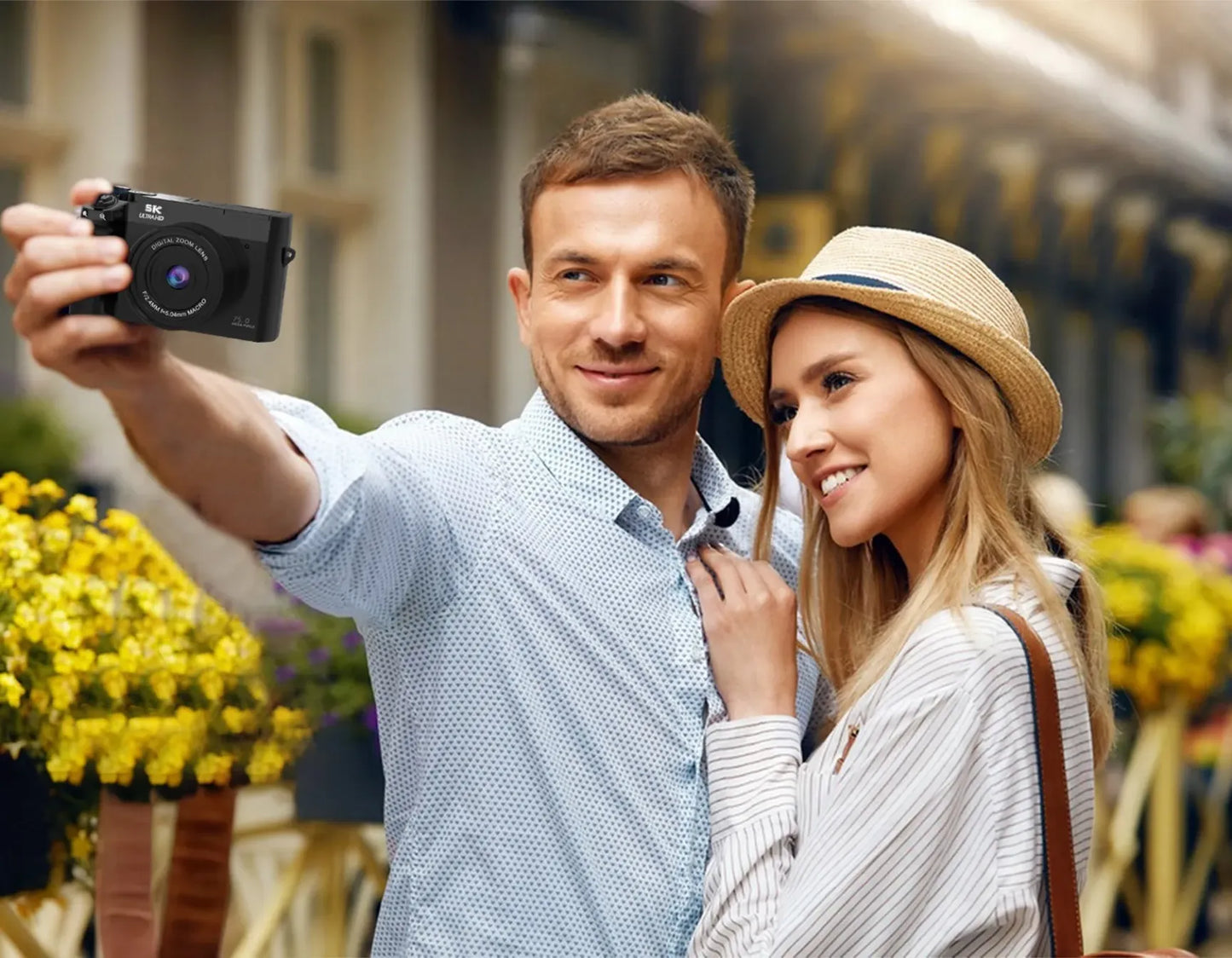 couple taking picture with Vantiro Digital Camera