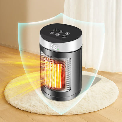 Portable Virelta Space Heater emitting heat on a wooden floor with a neutral background