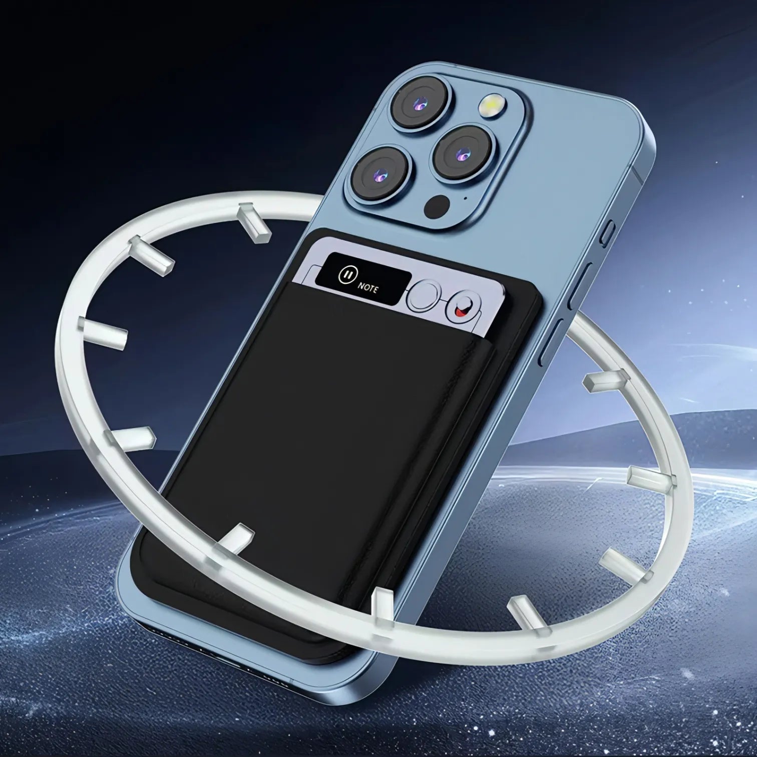 Bytech Voice Recorder on a white circular stand against a dark background
